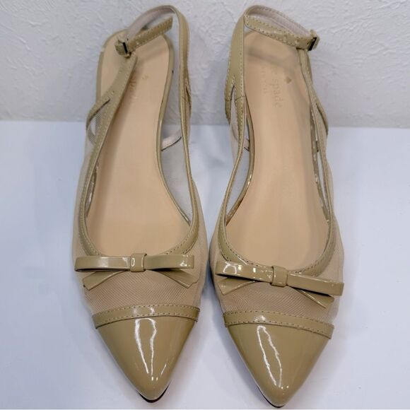kate spade Shoes - Kate Spade Midge Bow Beige Patent Leather Mesh Pumps, Size 8